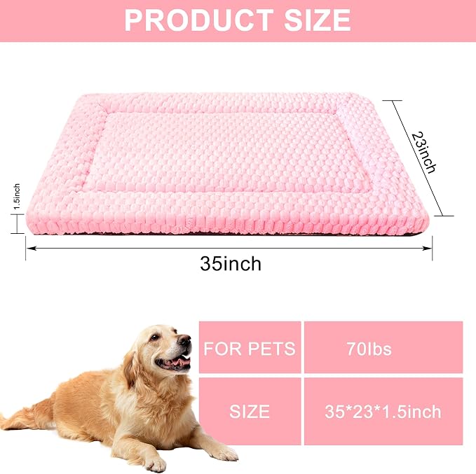 Dog Bed Mat,Reversible & Ultra Soft Kennel Pad-Machine Washable Pet Bed for Dogs & Cats-All-Weather Crate Liner for Crates,Carriers & Travel (Pink, 35" L x 23" W x 1.5" Th)