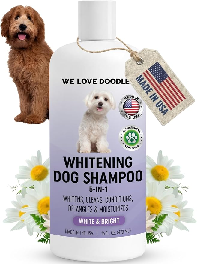 Dog Whitening Shampoo & Conditioner, Removes Stains On White Coat, USA Made | Prevents Discoloration & Brightens Fur On White Haired Dogs, Tearless, Hypoallergenic, Gentle, Natural Shampoo for Dogs, USA