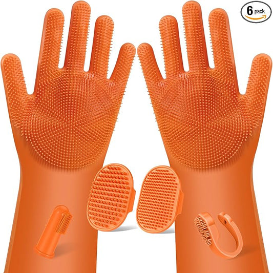 Augwind 6PCS Grooming & Bath Supplies for Dogs, Cats | Dog Washing Gloves | Dog Bath Brush | Dog Shower Brush | Pet Grooming Gloves | Dog Grooming kit | Pet Supplies for Showerhead & Sprayer (Orange)