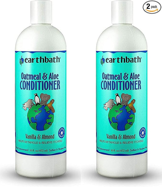 earthbath Oatmeal & Aloe Conditioner, Dry Skin, Made in USA, 16 Oz (2 Pack) | Dog Conditioner for Allergies & Itching, Helps Detangle & Relieve Itching, Cruelty Free Pet Wash