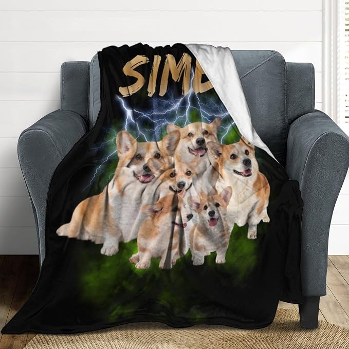 Personalized Pet Photo Blanket, Pet Lovers Gift Throw Blanket, Dog Mom Blanket, Custom Pet Portrait Picture Blanket, Pet Memorial Gift with Photo for Pet Dog Lovers, Custom Dog Blanket, Cat Blanket S