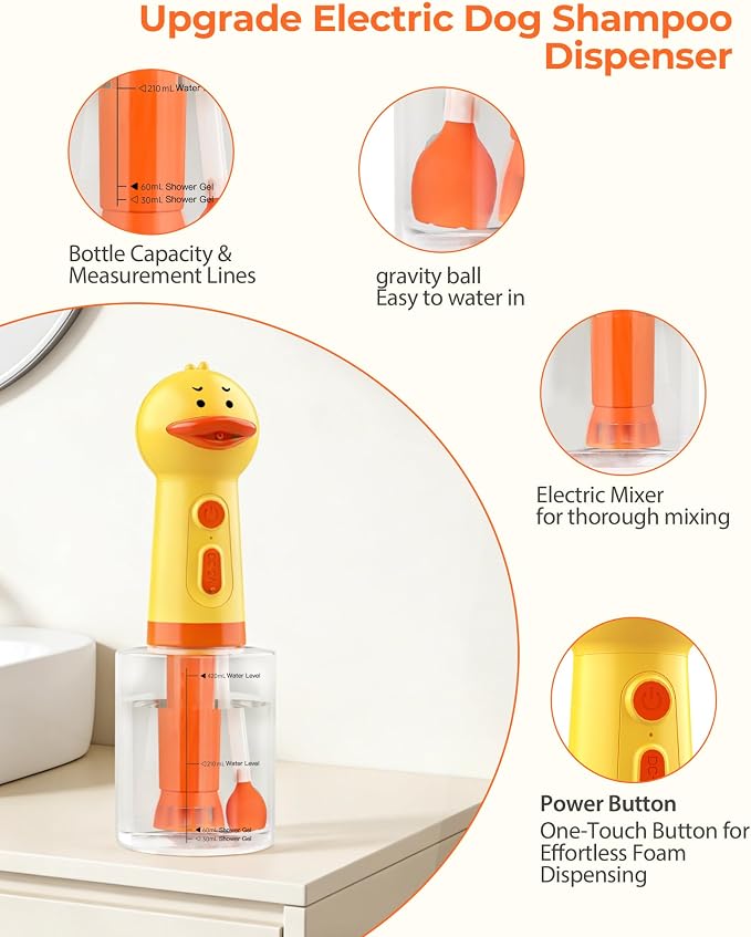 Electric Dog Shampoo Dispenser with Auto Mixing, 500ml Dog Shampoo Foamer & Soap Sprayer, Rechargeable Pet Shampoo Dispenser for Dogs & Cats, Waterproof Dog Bath Foam Machine