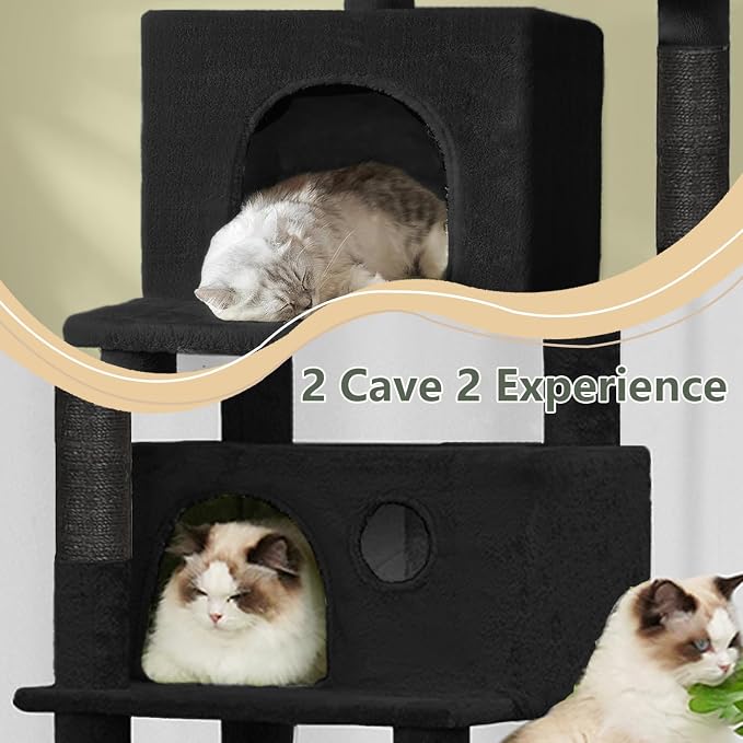 68 Inches Multi-Level Large and Tall Cat Tree Tower for Indoor Cats/Removable Pad/Cat Condo/Sisal Scratching Posts/Hammock/Cat Activity Center/Wide Base Black
