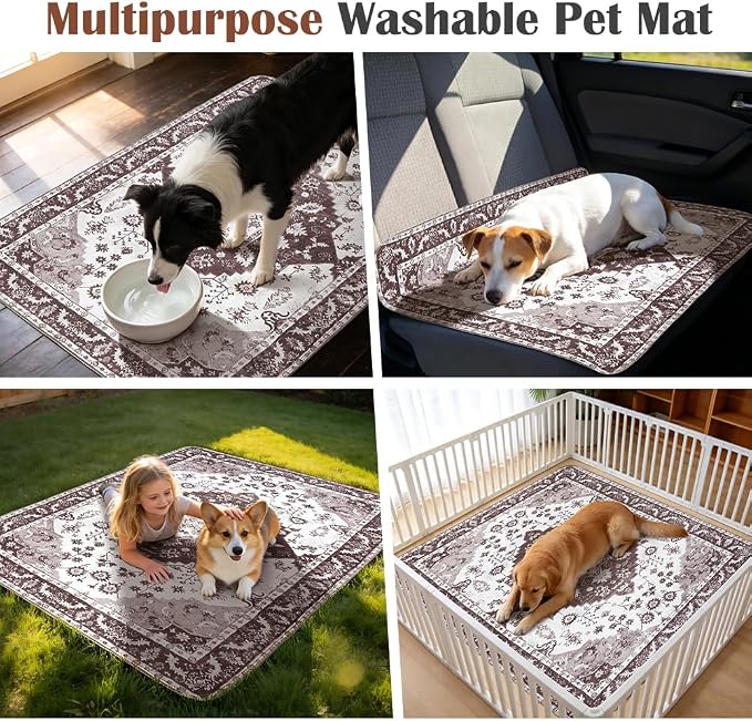 Washable Pee Pads for Dogs, 2 Pack Reusable Puppy Training Pads 48"x48" Super Absorbent Waterproof Dog Training Pads, Non-Slip Potty Pads, Whelping Pads Litter Mat Light Brown Medallion