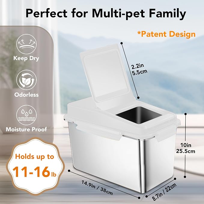 Newget 11 lb Stainless Steel Dog Food Storage Container with Scoop, White | Keep Food Fresh, Sturdy, Airtight, Rust-Proof, Insect-Proof, Moisture-Proof, Easy to Use, Suitable for Store All Pet Food