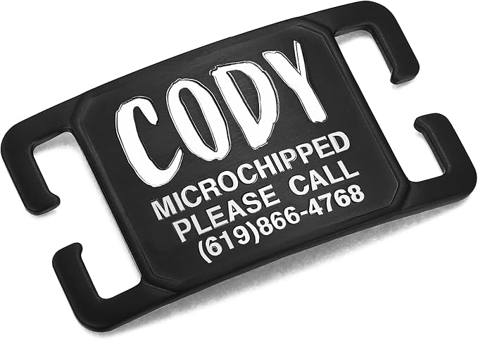 Rugged & Refined: Immovable Slide-On Pet ID Tag - Silent No-Noise Design - Deep Laser Engraved Horology-Grade Steel - Medium | PVD Black