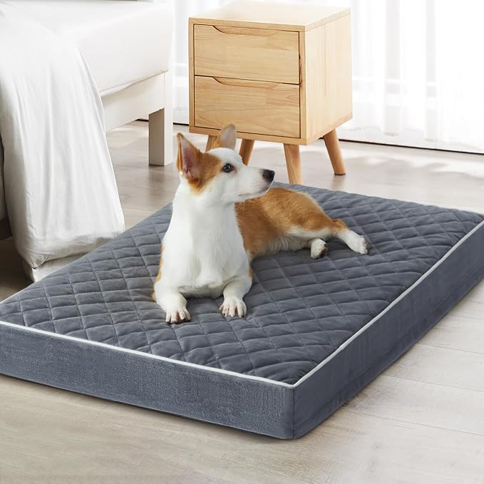 WNPETHOME Orthopedic Waterproof Extra Large Senior Dogs Bed for Comfy Sleep | XL Washable Ped Bed with Removable Cover, Multi-Needle Quilting XL Crate Bed for Large Sized Dog Relax,Grey 42x30 Inch