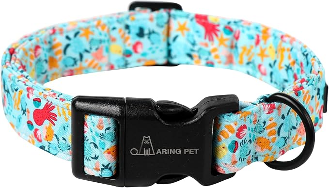 ARING PET Summer Dog Collar, Cute Blue Submarine World Doggy Collars for Puppy Small Medium Large Boy Girl Dogs Pet, for Daily Photos Outdoor Beach Walking Picnic, L