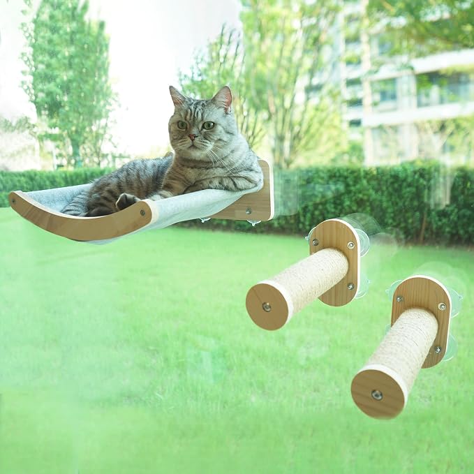 Cozy Cat Window Perch with 2 Pack of Sisal Window Shelves | Cat Window Hammock for Indoor Cats，Strong Suction Cups, Easy Install，for Sunbathing, Napping & Overlooking