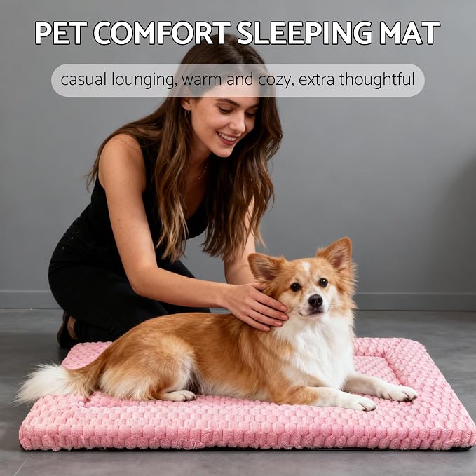 Dog Bed Mat, Reversible Dog Crate Pad - Washable Kennel Mat with Soft Support Foam, Flat Kennel Pad for Dogs & Cats, Double Pet Bed Perfect for Cage (Pink, 30" L x 20" W x 1.5" Th)