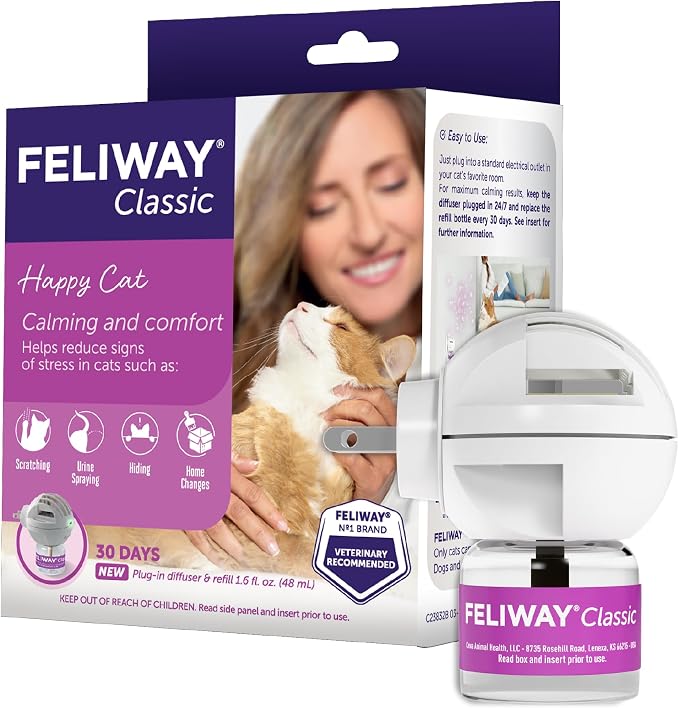 FELIWAY Classic Cat Pheromone Calming Diffuser Kit | Helps Reduce Stress‑Related Behaviors Like Urine Spraying, Scratching, and Hiding, 30 Day Supply