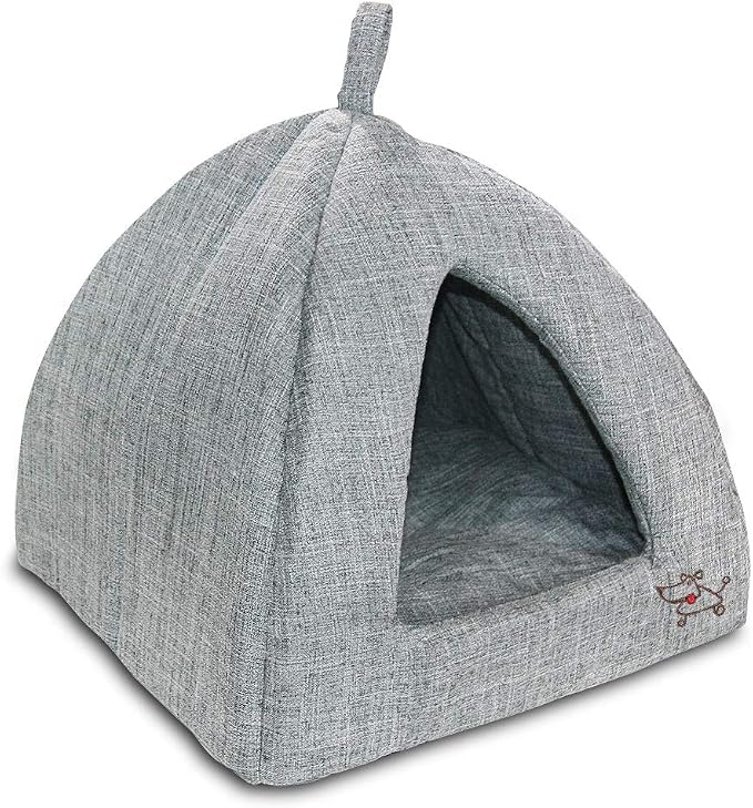 Best Pet Supplies Dog House Bed Crate Mat Tent Indoor Round Soft Plush for Small, Medium, and Large Breeds - Gray Linen, 19 x 19 x H:19"