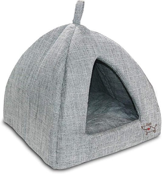 Best Pet Supplies Dog House Bed Crate Mat Tent Indoor Round Soft Plush for Small, Medium, and Large Breeds - Gray Linen, 19 x 19 x H:19"