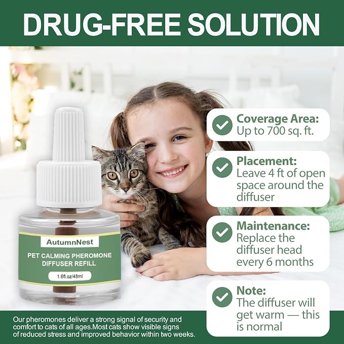 Cat Calming Pheromone Diffuser Refills, 4 Pack Cat Calming Refills | Helps Relieve Cat Anxiety, Reduce Stress, Aggression, Fighting, Spraying, Scratching, Vet Visits, Travel, Multi-Cat Homes