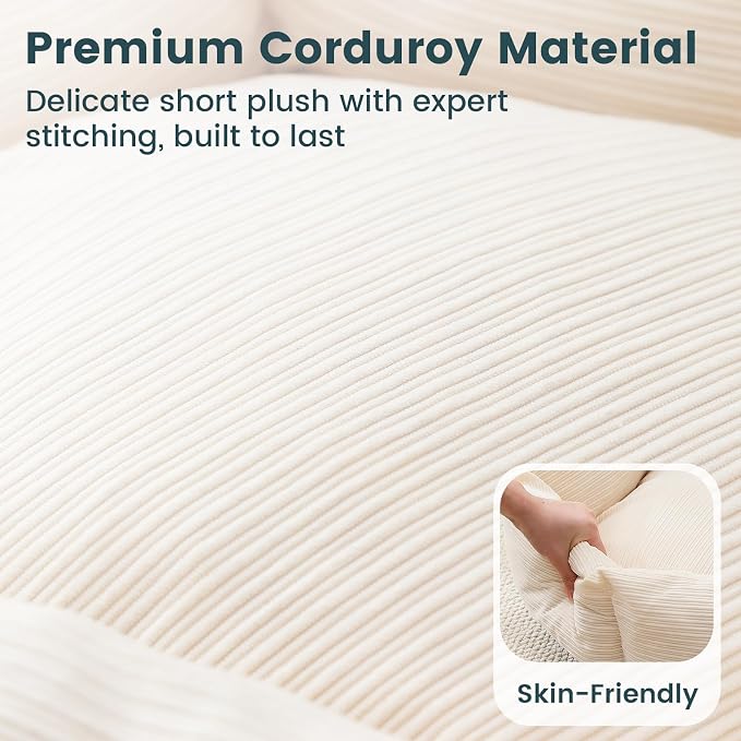 Cat Bed, 22 Inch Washable Corduroy Cat and Small Dog Bed with Removable Cover & Anti-Slip Bottom, Calming Comfort Pet Bed for Pets up to 15 lbs (Cream White)