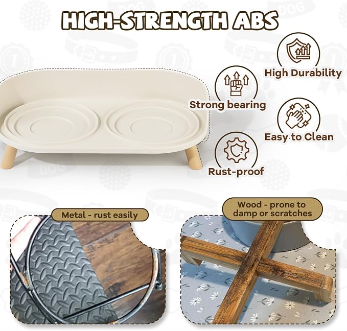 Raised Dog Feeder Bowl Stand (Without Bowls), Fits Dish up to Φ 6" | Spill Proof Elevated Dog Food Stand, Double 3 Diameters Pet Food Holder for Small and Medium Breeds and Cats, Grey