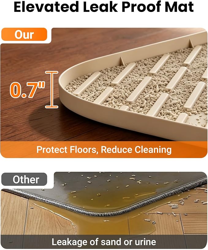 Cat Litter Mat, 47"x37" Extra Large Litter Box Mat, Silicone Mat, Beige | Waterproof Litter Trapping Mat for Scatter Control, Soft on Cat Paws Non-Slip Easy to Clean
