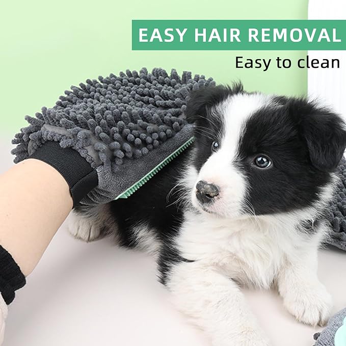Green Double-Sided Dog Bath Glove Dog Washing Glove for Dogs&Cats | Massage Dog Brush Glove,Chenille Absorbent Pet Towel Mitt,Pet Grooming Glove for Hair Removal Glove,Pet Bathing Glove