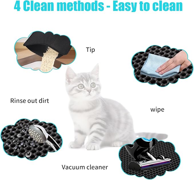 Cat Litter Mat, 30"x24", Black | Double Layer, Waterproof, Litterbox Mat