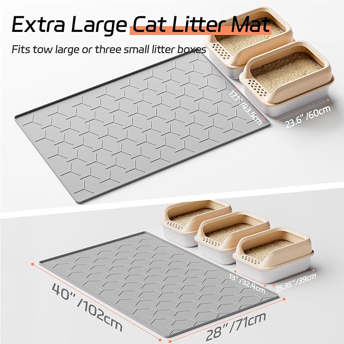 Bulkniu Silicone XL Cat Litter Mat, 28"X40", Raised Edge Waterproof, Grey | Litter Trapping & Recycling, Easy to Clean, Non-Slip, Durable Safe & Odorless, Paw Friendly