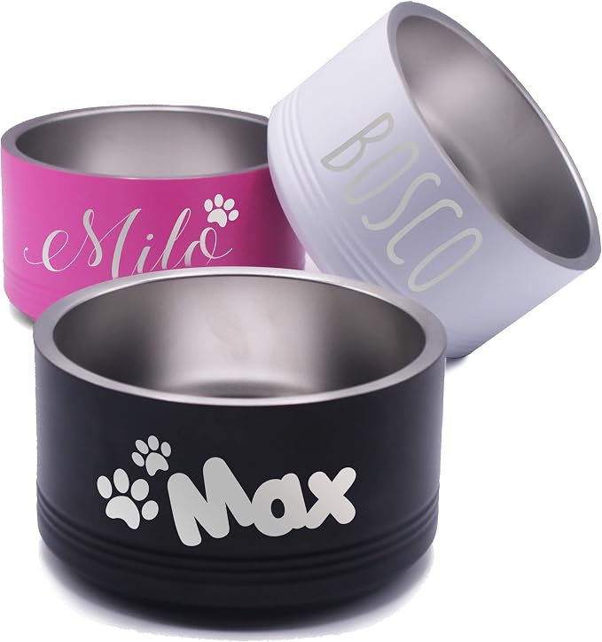 My Personal Memories Custom Personalized Stainless Steel Dog or Cat Bowl for Water and Food - Engraved Pet Bowl with Non Slip Bottom (Small - 18 Ounces, Black)