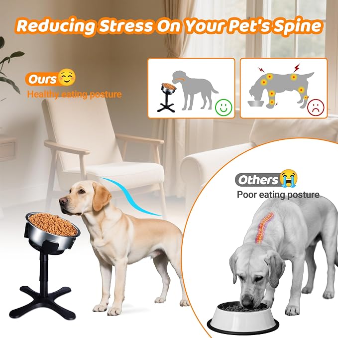 Elevated Adjustable Dog Bowl Feeding Stand, 3 Heights and Tiled Ajudst, Compatible with Moost Feeding Bowls, Great for Medium Large Dogs(2 Pack)