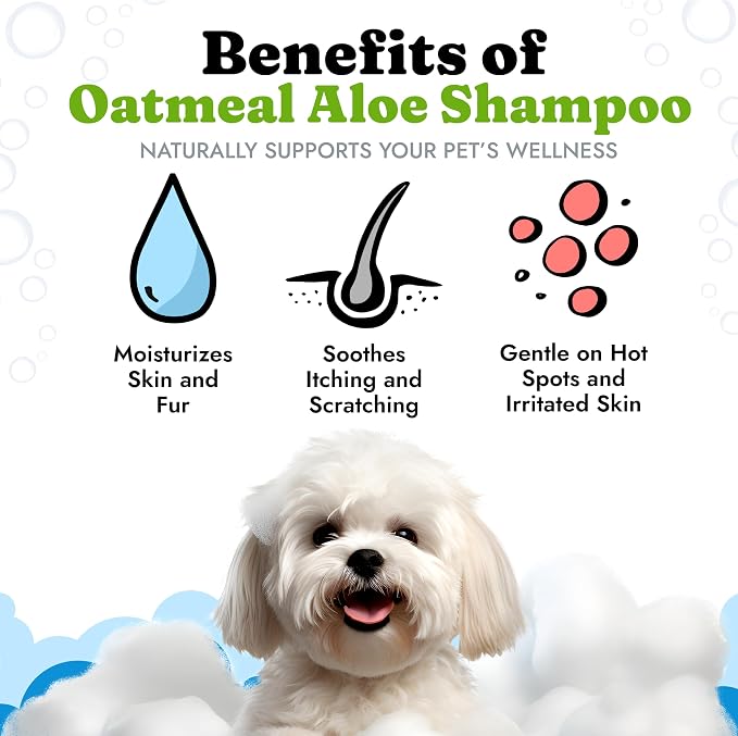 Oatmeal Shampoo for Dogs - Helps Dry Coats & Itchy Sensitive Skin, 64 oz | Aloe Vera, Chamomile, Jojoba Oil, Vitamin E, No Parabens or Artificial Dyes