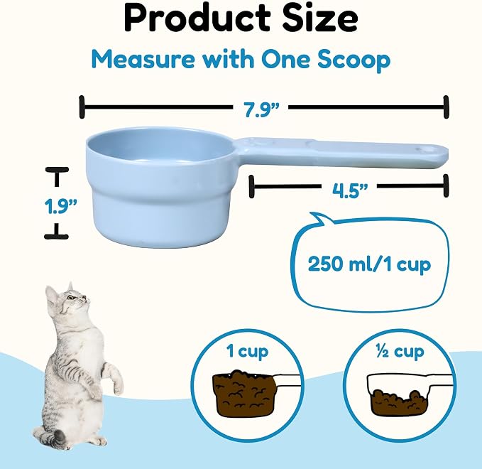 1 Cup & 1/2 Cup Dog Food Scoop, Extra Long Handle Sturdy Melamine Pet Food Measuring Scoop with Clear Marking Lines, BPA-Free, Shatterproof, Dishwasher Safe (Green + Blue, 1 Cup + 1/2 Cup)