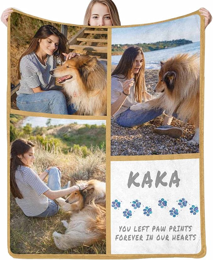 InterestPrint Photo Blanket Customized for Dog Memorial - Personalized Cozy Fleece Throws Blanket with Picture Upload for Dogs Cats Pets 3 Collages