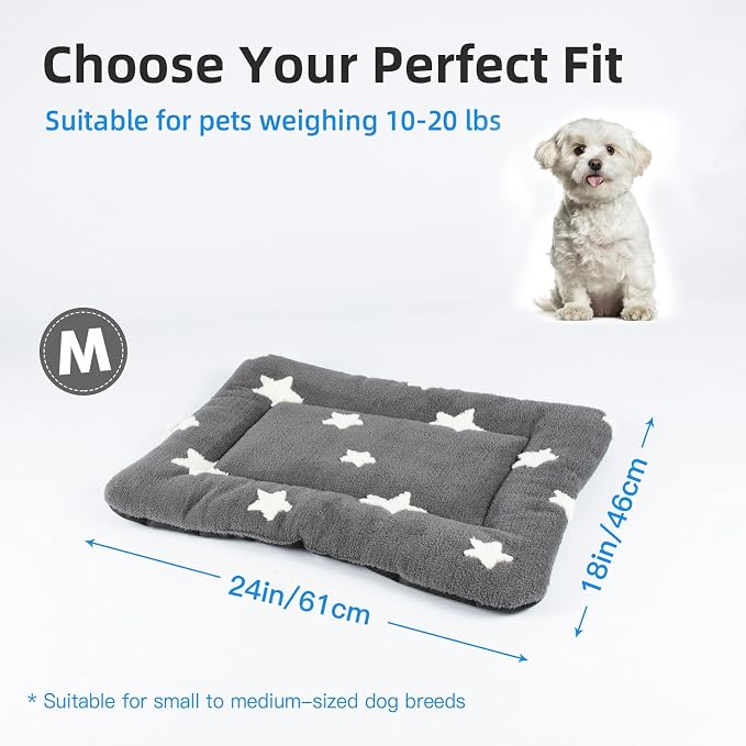 Mora Pets Dog Crate Pad Washable Cat Dog Bed for Crate Flat Pet Kennel Mat | Soft Dog Cat Bed Mat, Puppy Crate Pad for Dog Cages Cozy Sleeping Liner, Cute Pet Pillow Cushion Anti Slip Small Grey 24 x 18