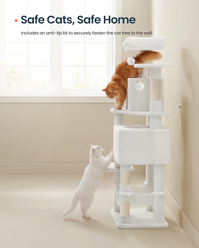 SONGMICS HOME Cat Tree for Indoor Cats, Multi-Level Cat Tower with Sisal Scratching Posts, Hammock and Condo, White