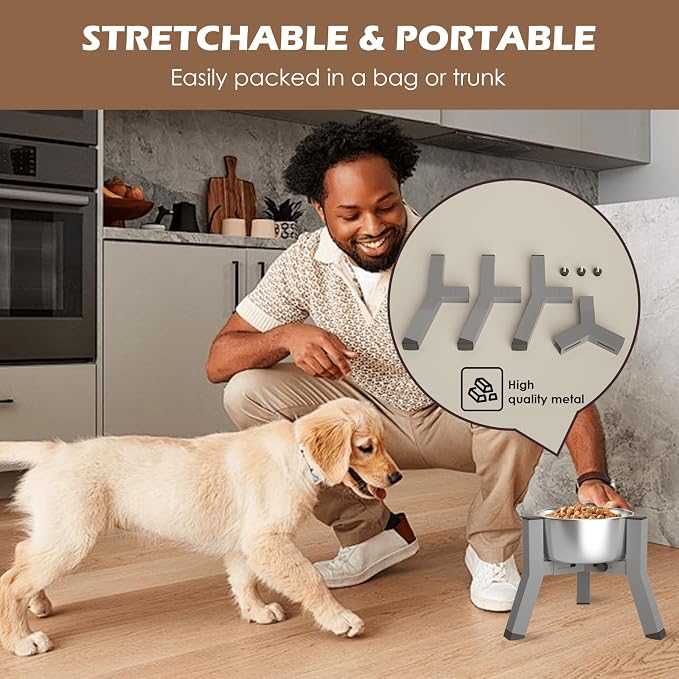 Eelevated Dog Bowl Stand for Small Dogs, Adjustable Width 5.9-8.7'', Raised Dog Food Water Bowls, 7.8'' Tall, Grey-Bowl Not Included