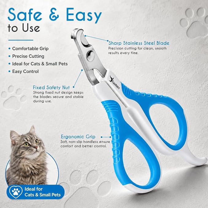 Candure Cat Nail Clipper Stainless Steel Cat Claw Trimmers for Rabbits, Guinea Pigs, Birds, Puppies, Kittens and Small Animals Pet Nail Clipper for Professional and Home Use 4" White & Blue