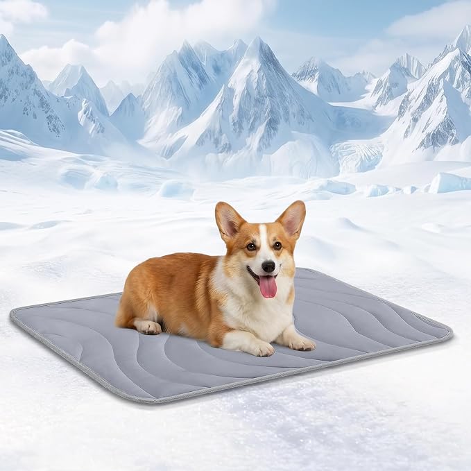 Cozyide Dog Cooling Mat, Q-Max>0.45 Thin Breathable Cooling Mat for Large Dogs, Washable Reversible Dog Pad for Four Seasons, 36"" L x 23"" W, Dark Grey