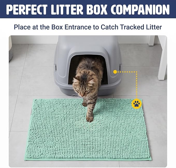 Muddy Mat® | Cat Litter Mat 19"x30", Litter Trapping Mat, Super Absorbent Scatter Control, Soft on Paws, Slip Resistant Washable Kitty Litter Mat, Traps Litter, Protects Floors, Seafoam Green