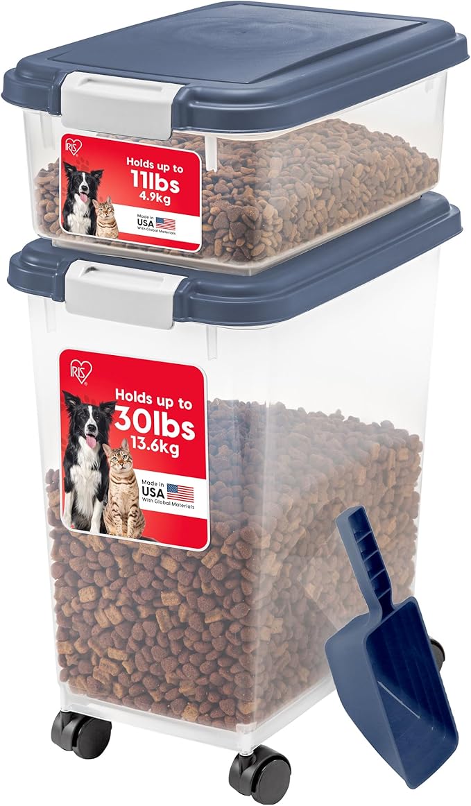 IRIS USA Dog Food Storage Container, Up to 30+11 lbs, Gray/Dark Gray | Made in the USA, Includes 2-Cup Scoop & Wheels, Airtight Seal, BPA-Free, Bird Seed, Cat food, Cat Litter, Treats, Toys