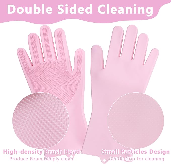 Pet Grooming Gloves—Dog Washing Gloves with High-Density Teeth | Dog Bath Scrubber with Enhanced Five Finger Design, Silicone Gloves for Dogs and Cats Bathing, Massage (Pink)