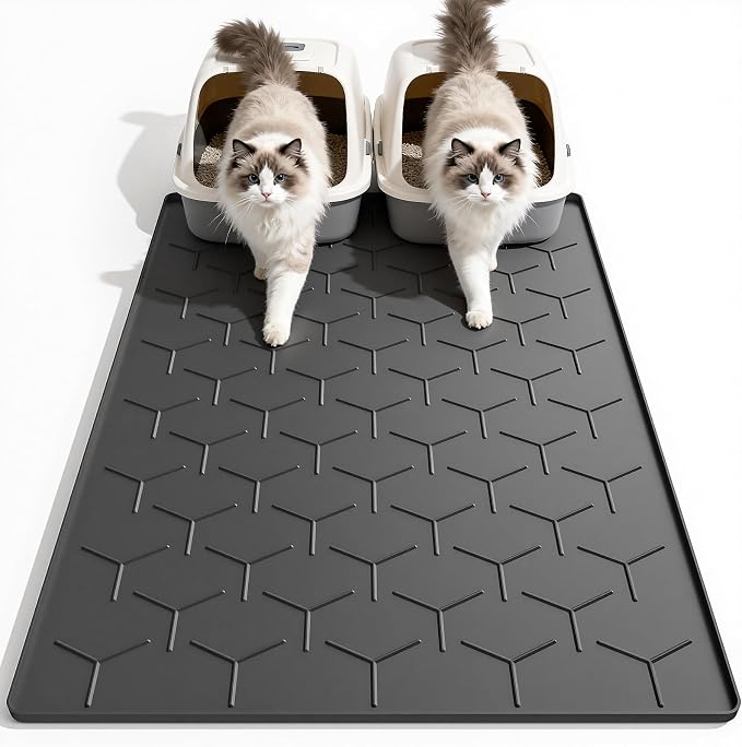 Silicone Cat Litter Mat Large 40" X 28", Easy to Clean, Black | Large Size Waterproof Silicone Mat with Raised Edges, Catch Litter, Protect Floor from Urine, Multi-Use for Dog/Sink/Kitchen
