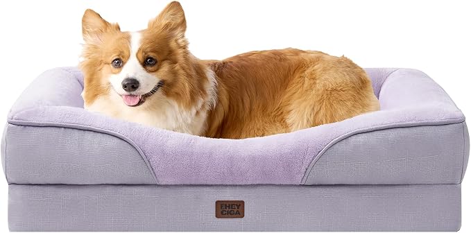 EHEYCIGA Orthopedic Dog Bed for Medium Dog, 35x22 Inch Memory Foam Dog Couch Bed with Sides, Waterproof Liner & Washable Removable Cover, Bolster Pet Sofa, Purple