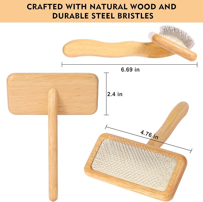 Slicker Brush for Dogs & Cats, Dog & Cat Brush for Shedding & Grooming | Deshedding Tool, Loose Fur Removal, Undercoat Removal, Gentle Coated Tips, Air-Cushion Pad, Long & Short Hair Pet, Detangling