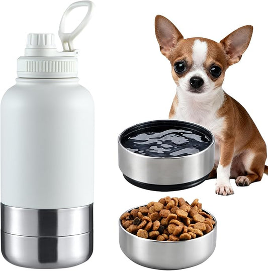 Cibaabo Insulated Dog Water Bottle with 2 Bowls, 32oz Travel Stainless Steel Double Wall Thermos, Portable Pet Dispenser, Gifts for Puppy Small Medium Dogs Walking Hiking and Camping