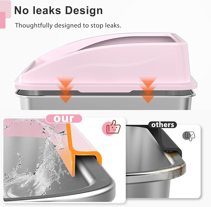 AIPERRO Stainless Steel Litter Box | XL Enclosed Cat Litter Box with Lid for Big Cats | High Sided, Anti-Urine Leakage | Non-Stick Bottom & Includes Litter Mat & Metal Scoop | Cute Pink