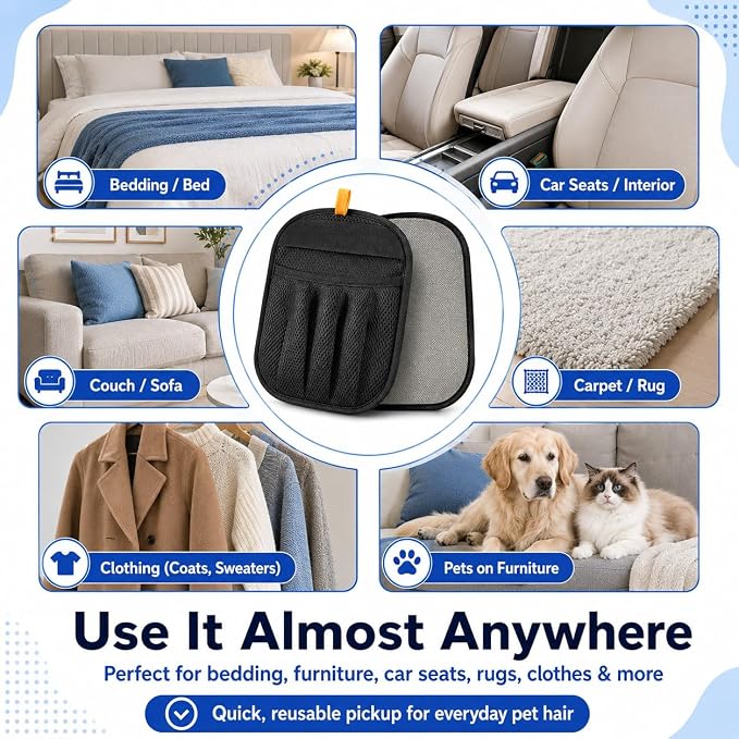 NVNAN 3 PCS Pet Hair Removal Glove and Pet Hair Remover | Groom pets and remove fur from clothes, bedding, car seats, and couches with reusable grooming and fabric gloves