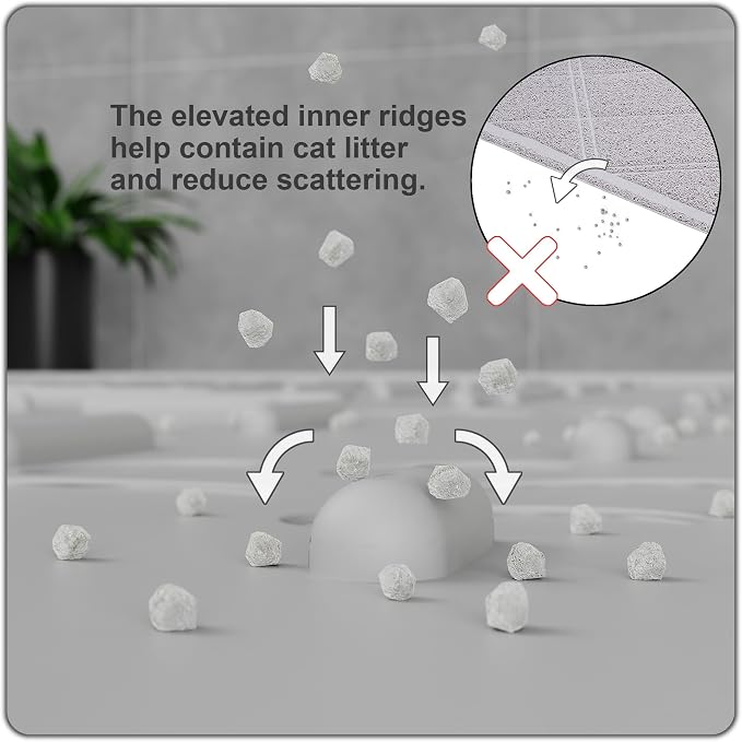 OHMO Cat Litter Mat, 23.5x16 Silicone Trapping Mat Ash Grey | for Kitty Litter Box, Easy Clean, BPA Free Rubber, Center Litter Collection, Easy Pour-Back, Waterproof, Odor-Resistant