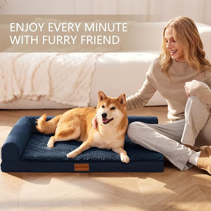 Patas Lague Orthopedic Medium Dog Bed Washable Pet Sofa Bed 30X20 Navy Blue | 2-Sided Bolster Egg-Crate Foam Dog Couch Medium Size Dogs, Waterproof Removable Washable Cover, Nonskid Bottom Pet Crate Mat
