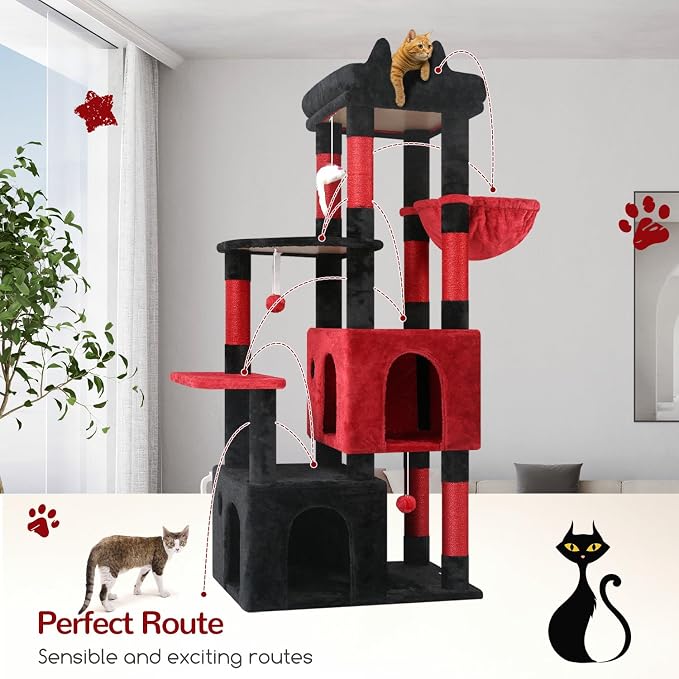 Globlazer Heavy Duty Cat Trees for Big Cats Maine Coon, F61, Blood-Goth | Gothic Cat Tower for Indoor Large Adult Cats with Scratching Post, Extra Large Top Perch, Cat Condos, 61inch