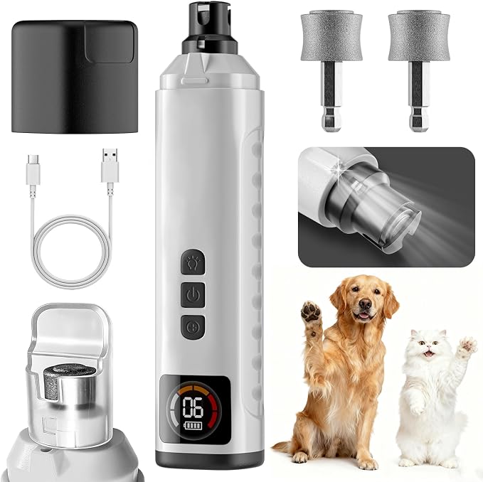 6-Speed Dog Nail Grinder with Led Light, 30 db Ultra Quiet Brushless Motor | Painless Paws Grooming Dog Nail Grinder for Small Medium Large Dogs