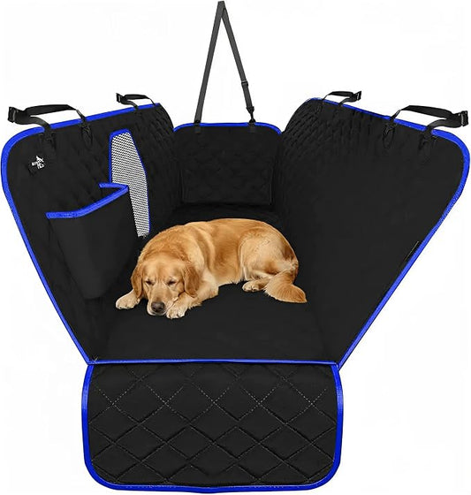 Active Pets Dog Car Seat Cover Car Seat Protector- Dog Seat Cover for Back Seat of SUVs, Trucks, Cars - Waterproof & Convertible Vehicle Hammock for Car Backseat - Mesh Window- Blue, XL