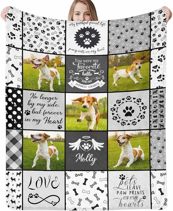Artsadd Personalized Blanket with Picture in Memory of Dog Custom Photo Blanket Memorial Pet Loss Sympathy Gift