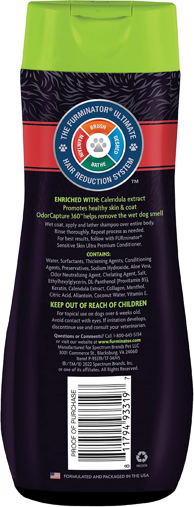 FURminator Sensitive Skin Dog Shampoo, 16 oz | Helps Reduce Itching Due To Dry Skin, Calendula Extract & Menthol For Cooling Sensation, No Parabens Or Dyes